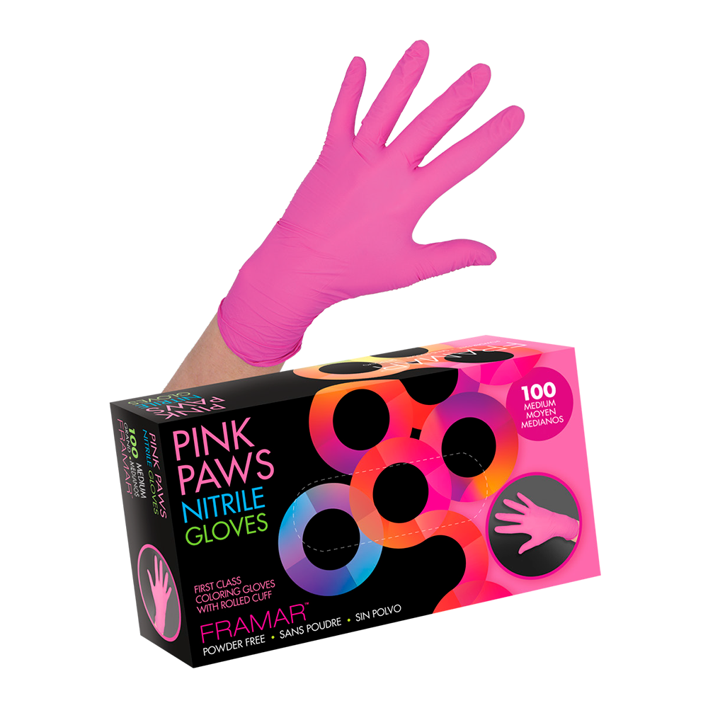 Framar Pink Paws Nitrile Gloves - Medium